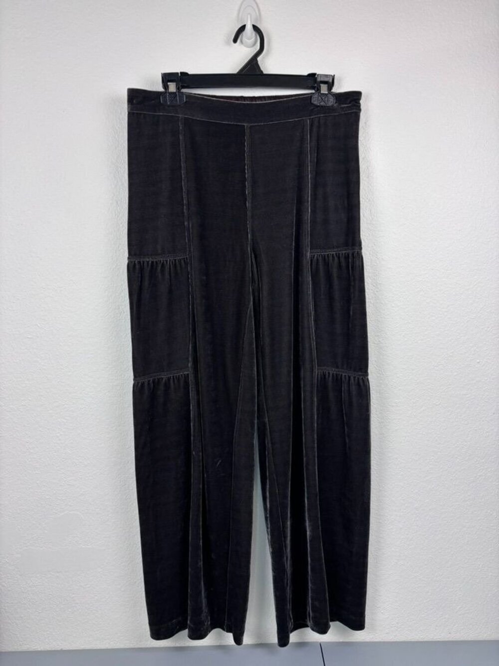 Soft Surroundings women's small brown velvet wide leg pants high waisted tiered